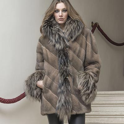 Mod.448 - Tortora Mink Coat With Fox