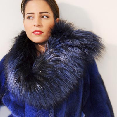 Mod.461 - Blu Jeans Mink Jacket with Fox Collar