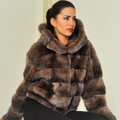 Mod.409 - BlackCross Mink Jacket Viola with Hood