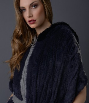 Mantella panno 100% lana rex rabbit tricot con cappuccio